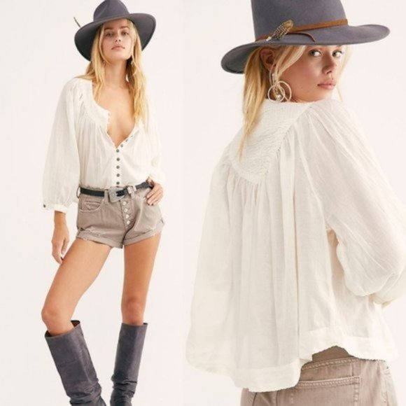 Free People Tops - NWT Free People Cool Meadow Cotton Peasant Blouse